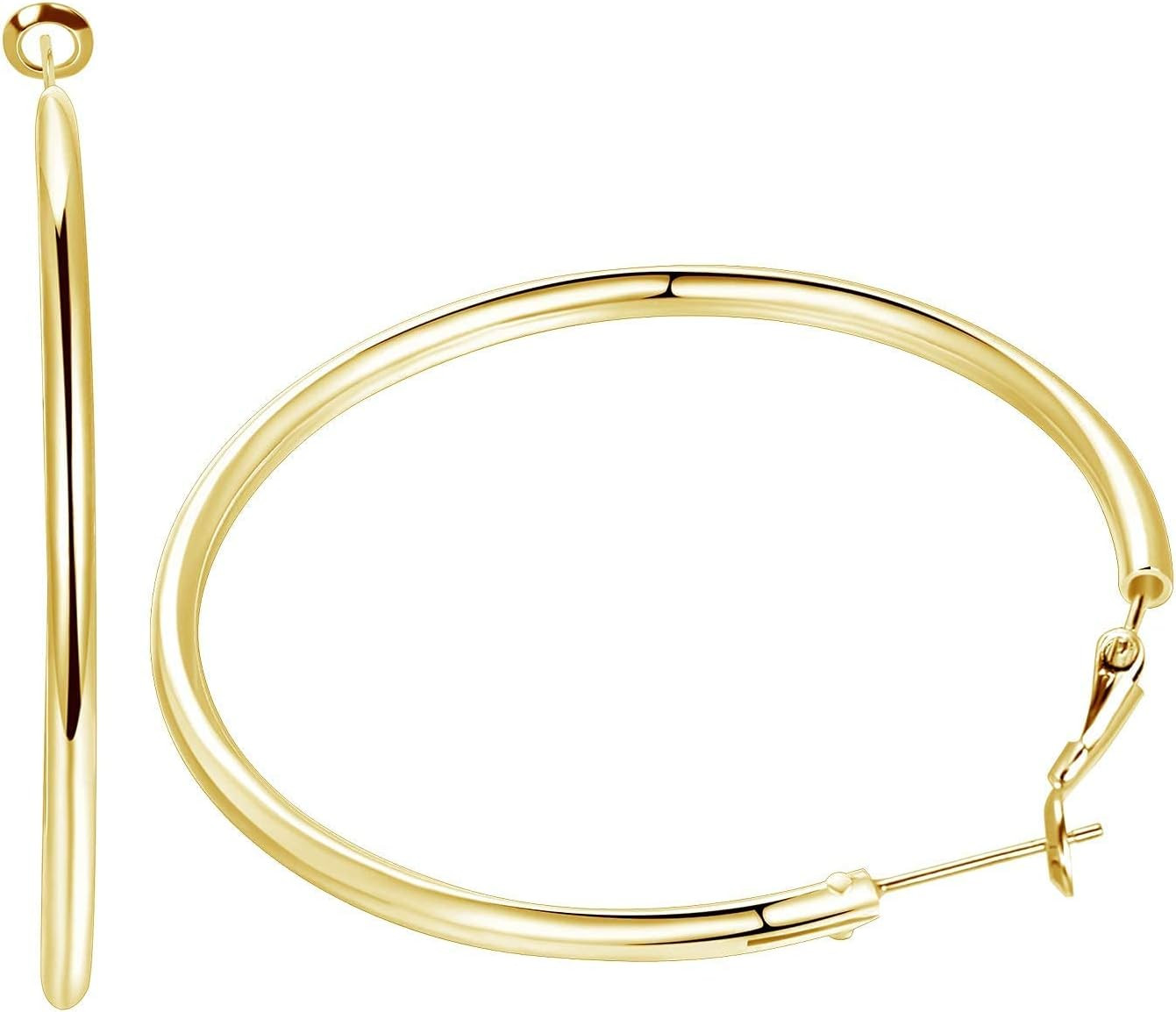 3 Pairs Sterling Silver Hoop Earrings, 14K White Gold Plated Big Hoop Earrings S