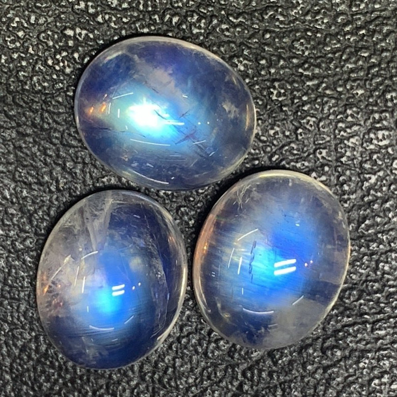 AAAAAA Quality Rainbow Moonstone Blue Fire Oval Shape Cabochon Size 10X12 MM