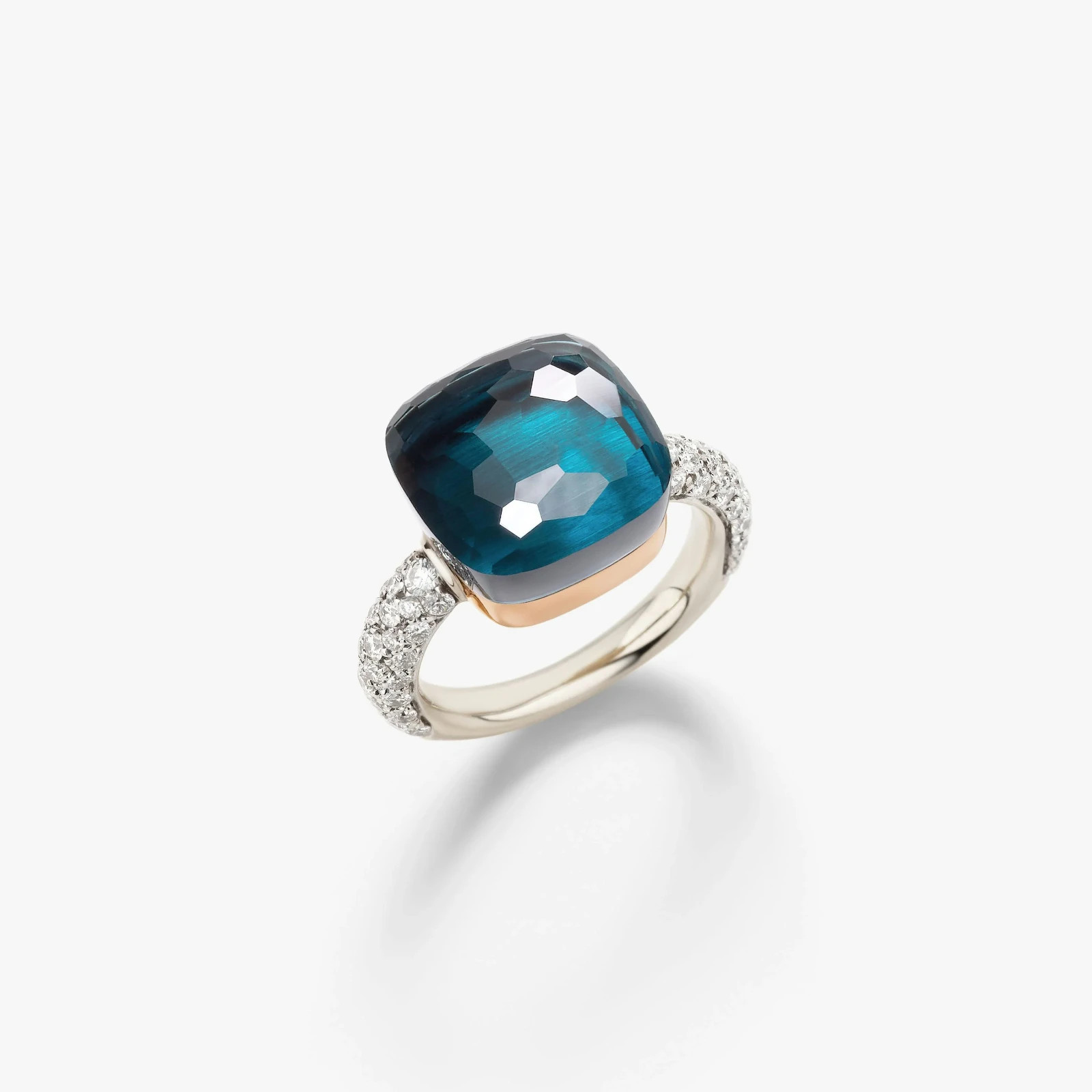 London Blue Topaz and Moissonite 925 Silver Special Nudo ring