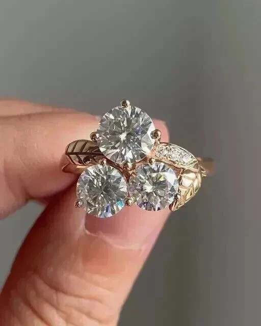 0.78 CT Round VS/SI Lab Grown Diamond Women 3 Stone Wedding Ring 14K Yellow Gold