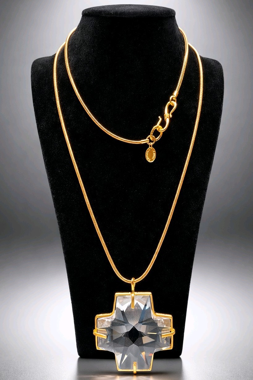 Vintage Daniel Swarovski Large Crystal Cross Pendant Necklace 36″-Just Stunning!
