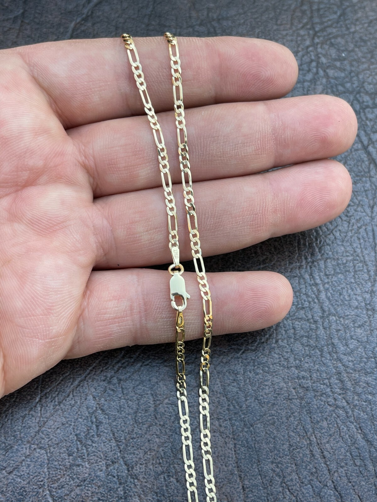 14k Gold Plated Solid 925 Sterling Silver Figaro Chain Necklace Mens Ladies Flat