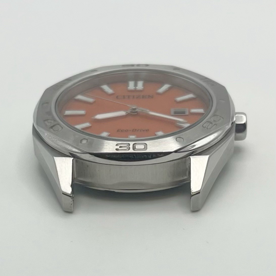 Citizen Eco-Drive Quartz Orange Waffle Dial Date 10 BAR WR E111-009R501 42mm