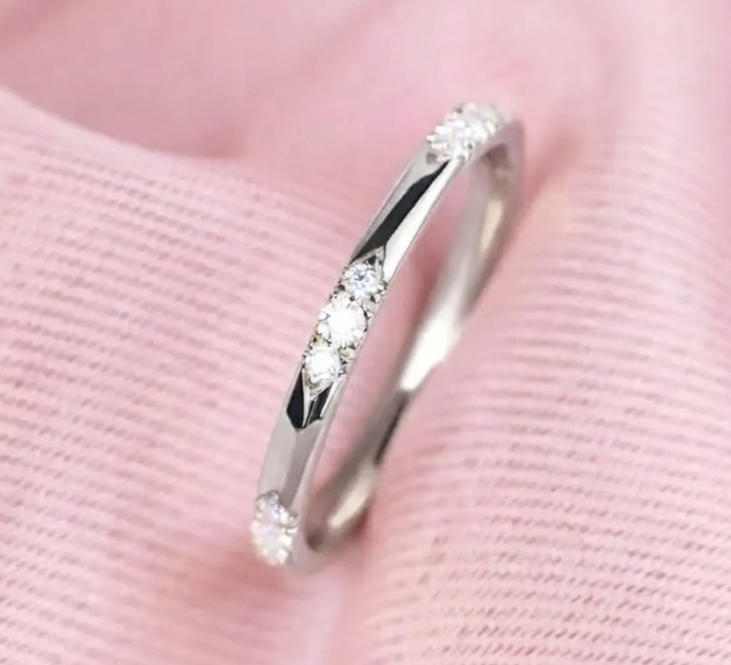 0.23 CT Round Cut Flush Set Moissanite Wedding Band 14K Yellow Gold Plated