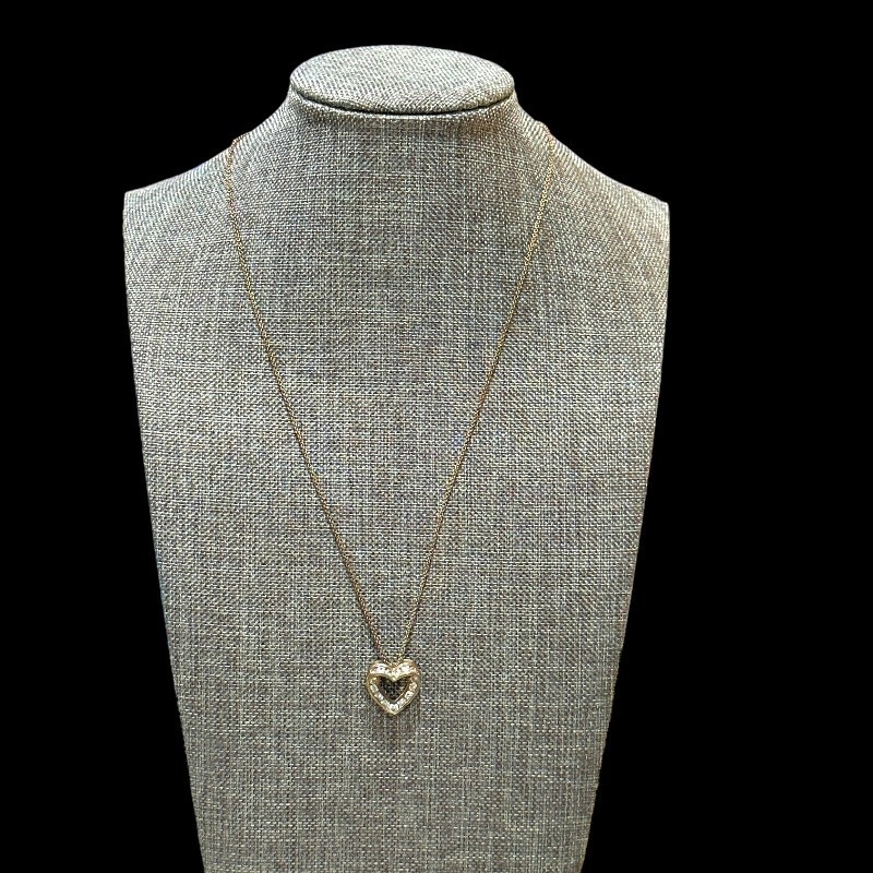 Vintage Diamante Heart Pendant Necklace Silver Tone with 18 Inch Chain