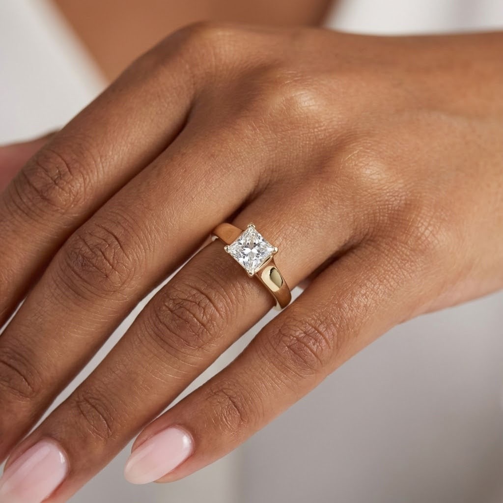 Solitaire Engagement Ring 14K Gold 1.44 Carat Princess Lab-Grown Diamond G VS2