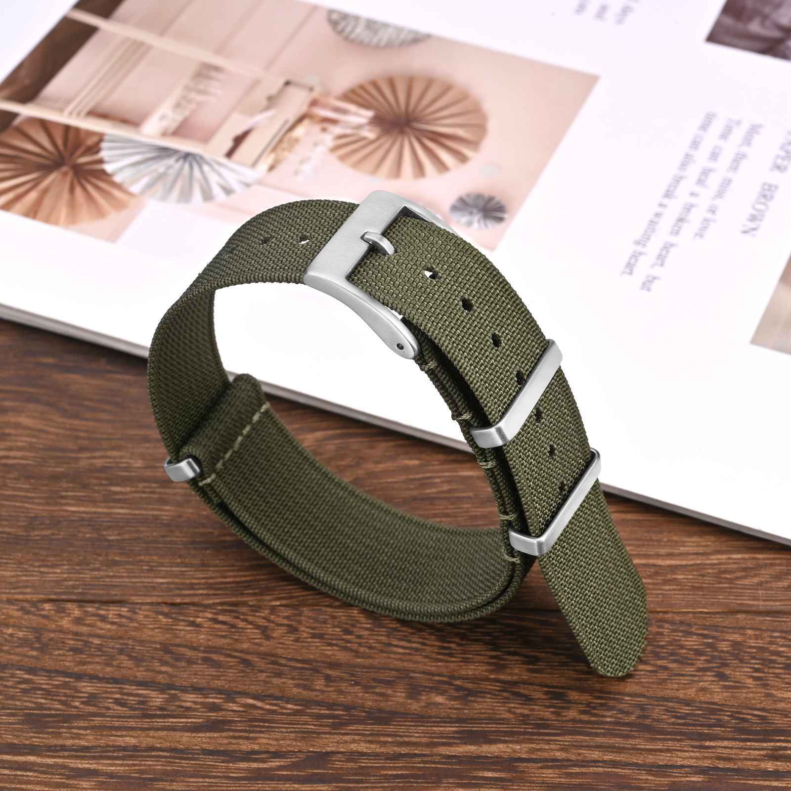 ANNEFIT One-Piece Nylon Watch Strap 16mm 18mm 19mm 20mm 22mm 24mm Military Band