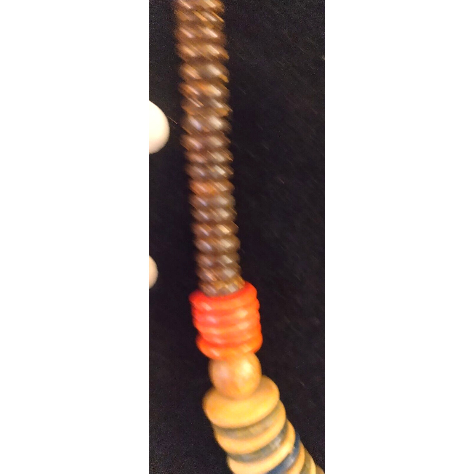 Vintage 24″ Chunky Wooden Round Disc Bead Necklace Brown Orange Tan Multi Colors