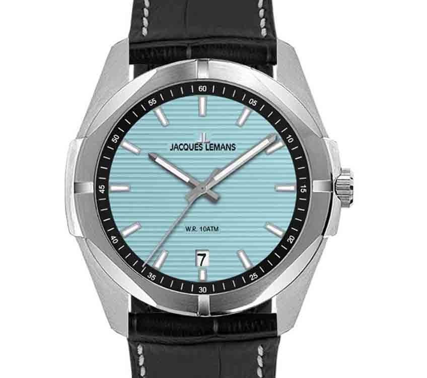 JACQUES LEMANS 1-2176D Quartz Watch Blue Dial Leather Band Men’s