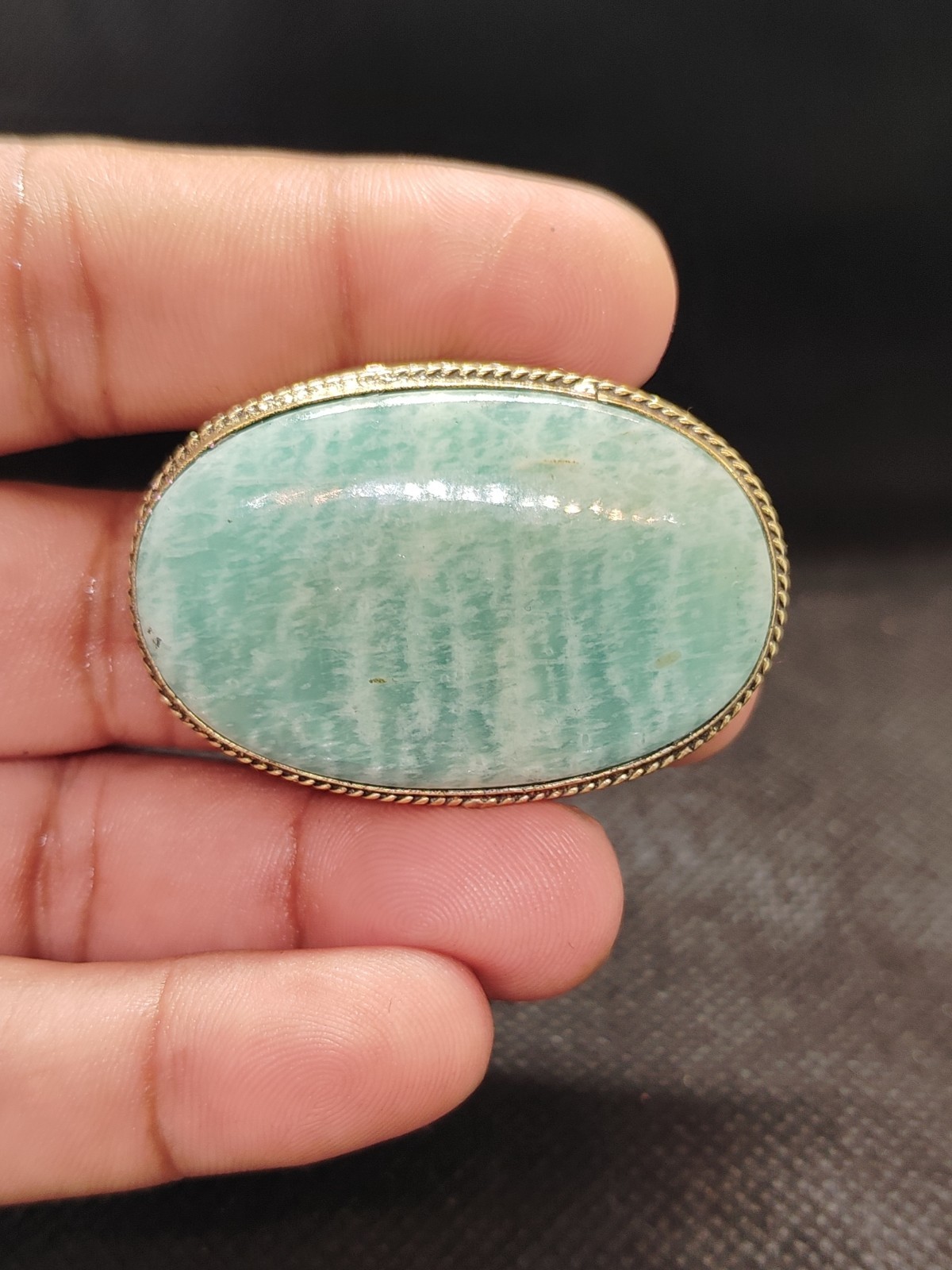 Natural Amazonite Brass Frame Groove Cabochon – Green Gemstone Jewellery Making