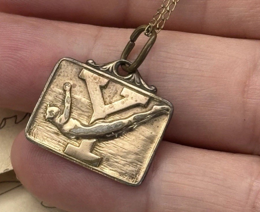 Vintage Charm Pendant Necklace Diver “Y” The Kinney Co. Gold-Filled 1944 Sports