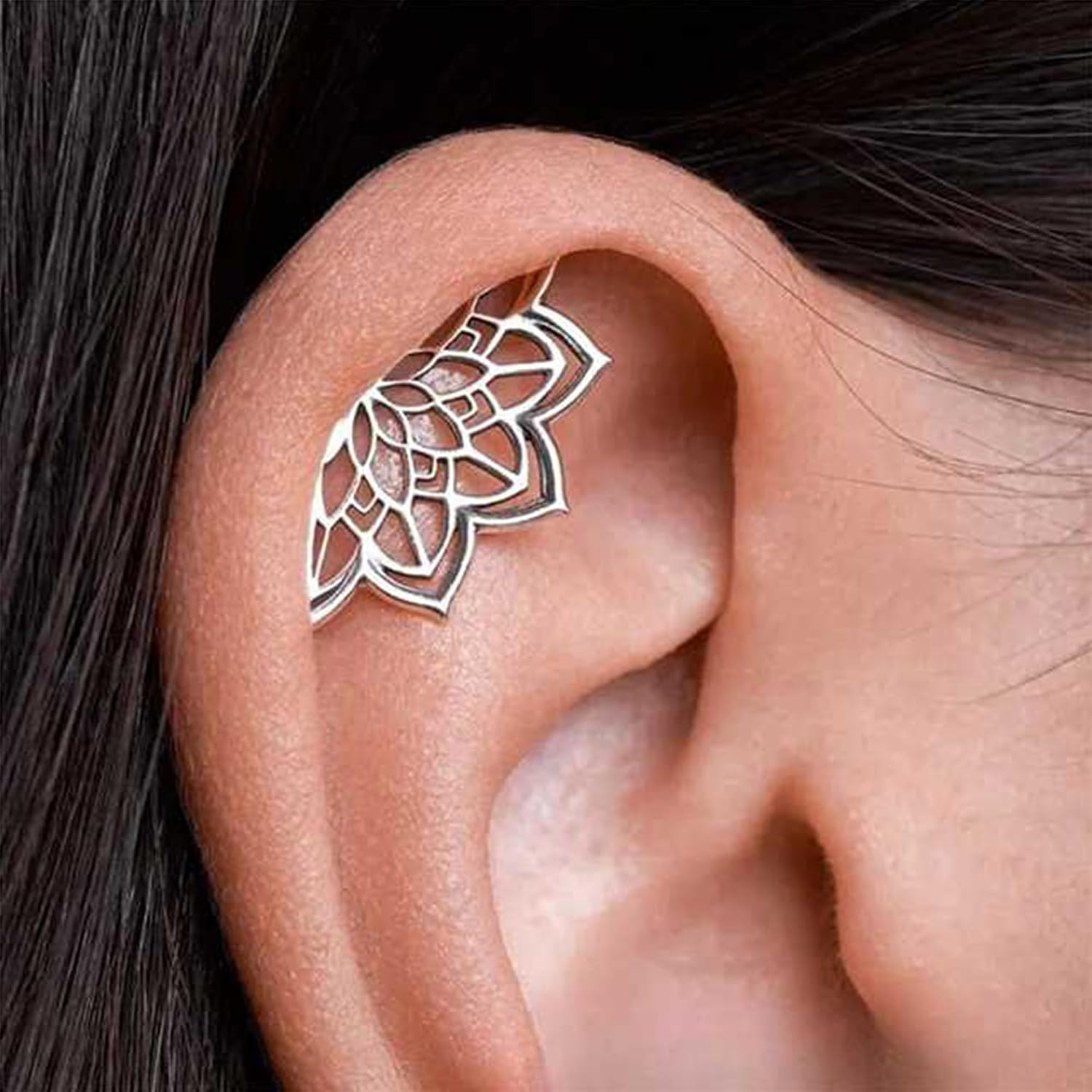 Gold Silver Cartilage Helix Earring for Women Geometric Mandala Lotus Flower Hid