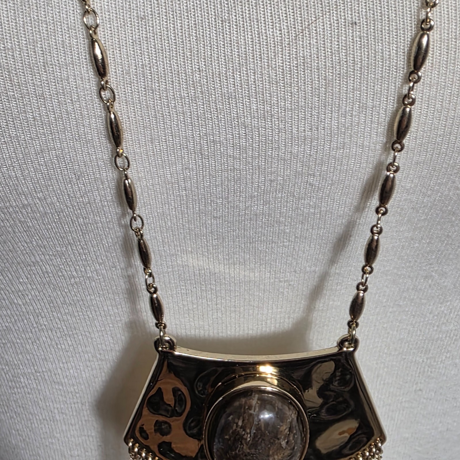 White House Black Market Necklace Shield Shaped Pendant Metal Fringe Tassel
