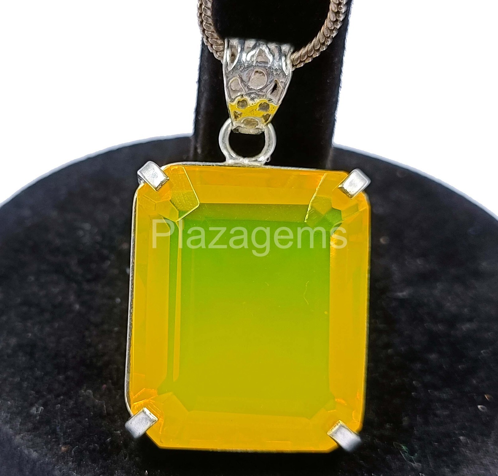 NATURAL 101.60 CT EMERALD 925 STERLING SILVER YELLOW OPAL PENDANT FREE CHAIN 4HK