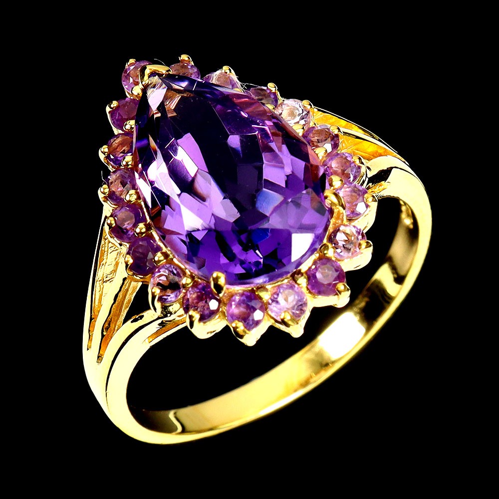 925 Sterling Silver Ring Pear Amethyst 13x9mm Natural Gemstone Jewelry Size 9
