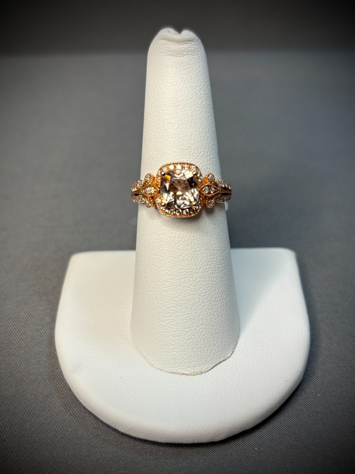 Effy 14K Rose Gold Morganite Diamond Ring 1.15CT Morganite .38CTW Diamonds SZ 7
