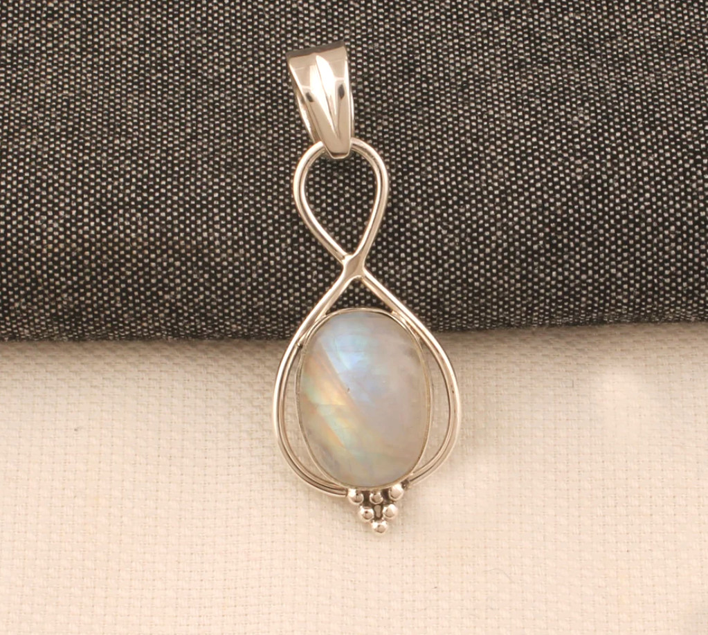 Vintage Rainbow Moonstone Pendant 925 Silver Party Wear Jewelry For Men & Women
