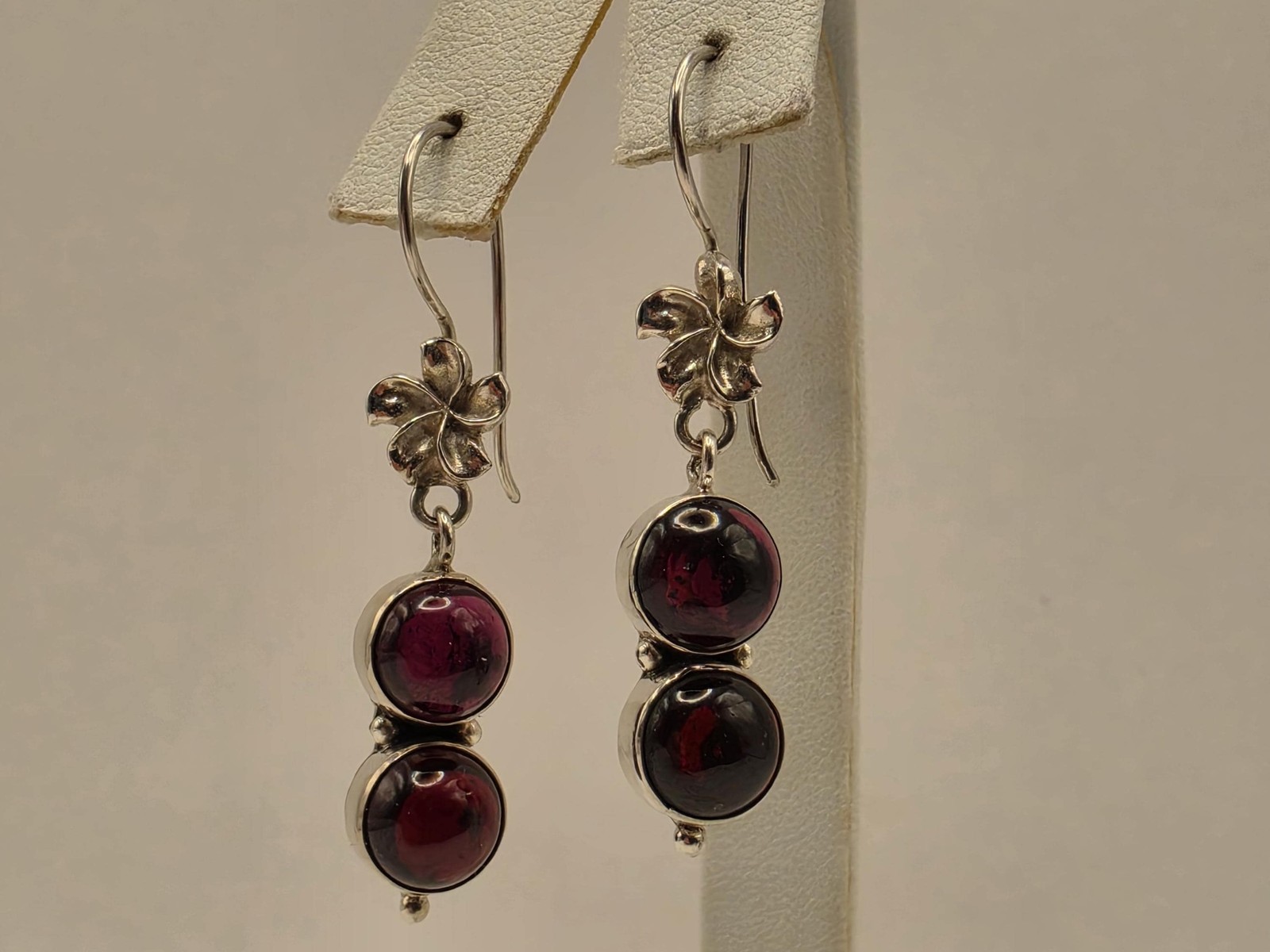 Genuine Rhodolite Garnet Drop Earrings Solid 925 Sterling Silver 1.75 Inch Doubl
