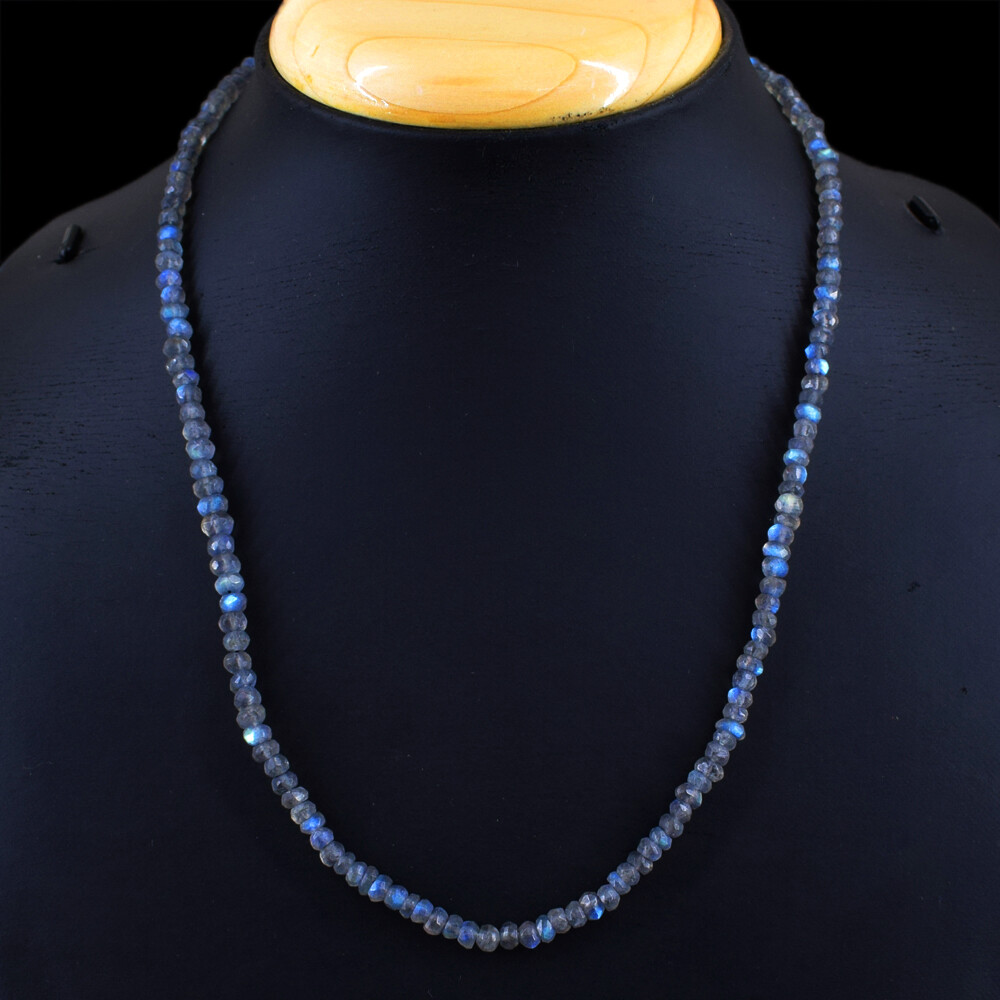 60.00 Cts Earth Mined Blue Flash Labradorite Round Cut Beads Necklace NK 22E49