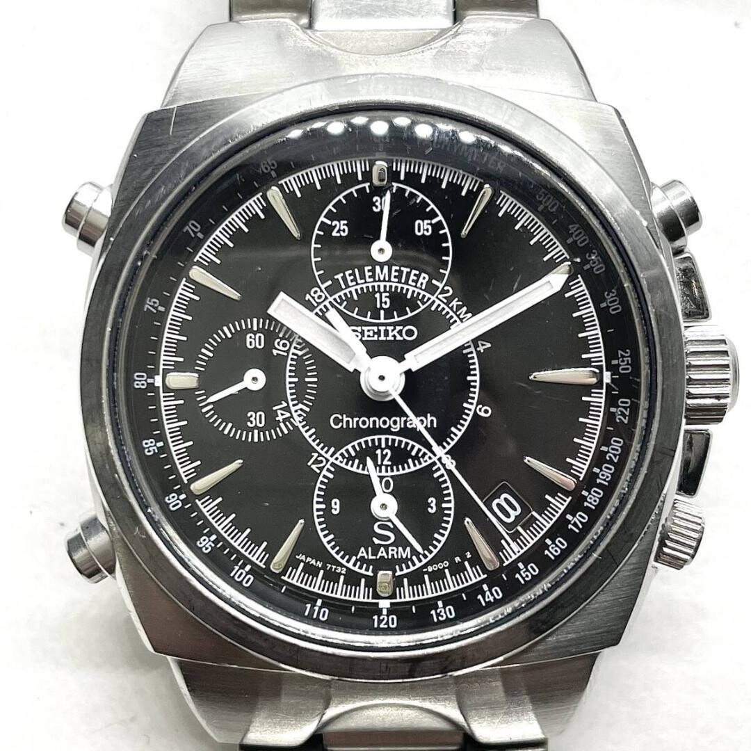 Seiko SUS 7T32-9000 Chronograph Alarm 1997 Black Dial Tachymeter Japan Watch