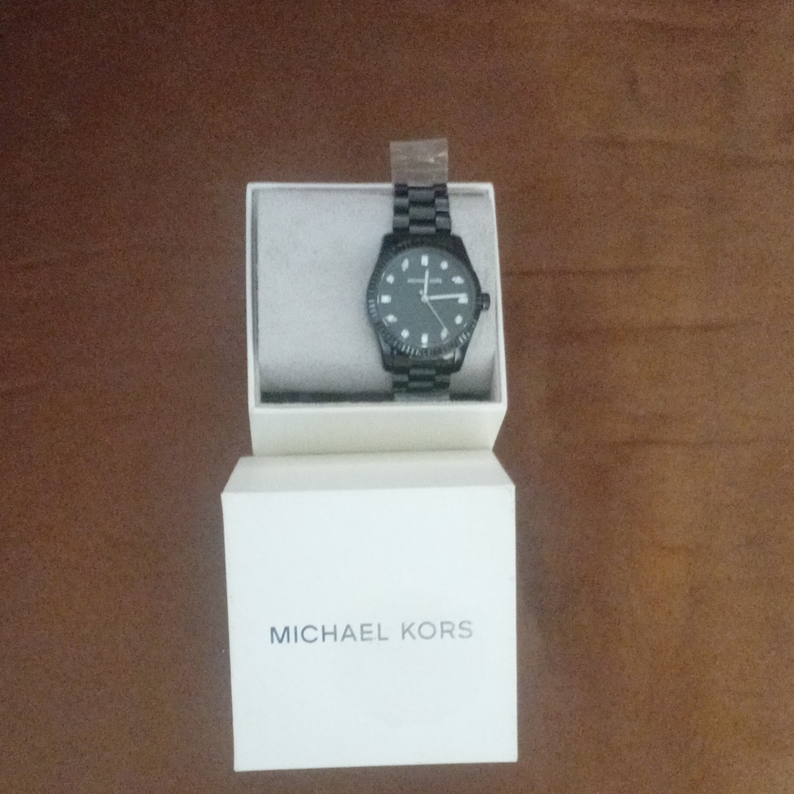 Michael Kors Black Analog Dress Watch Gemmed Indices Metal Band Original Box