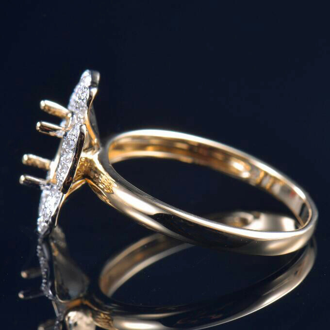Oval 7x5mm Natural Diamond Engagement Flower Women Ring Setting 14K Yellow Gold
