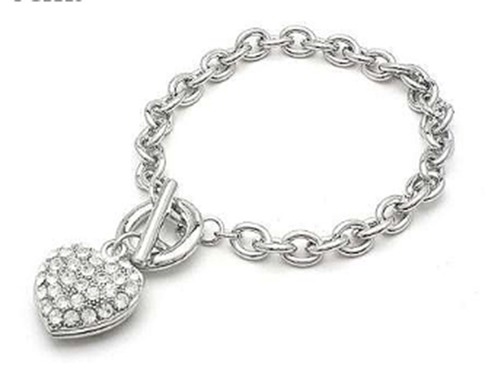 DESIGNER INSPIRED 16 in CLEAR CRYSTAL PUFFED HEART TOGGLE SILVER JEWELRY SET NEW