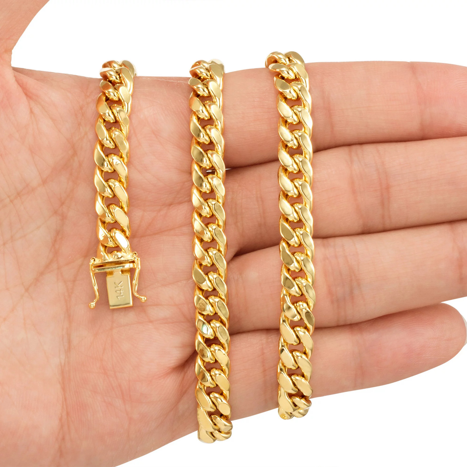 14K Real Yellow Gold Miami Cuban Link 7.5Mm Chain Bracelet (7″-9″) Italian Jewel