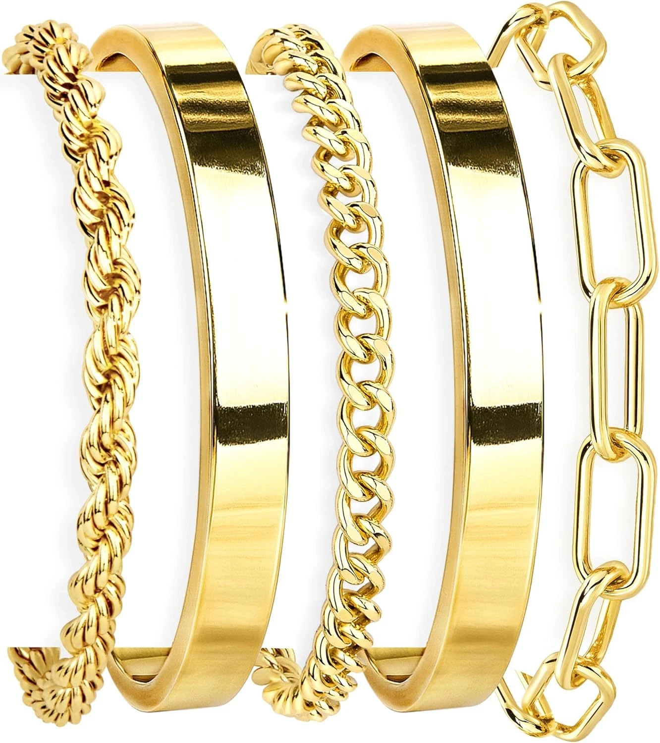 Gold Bracelets Set for Women Non Tarnish, Waterproof 14K Gold Plated