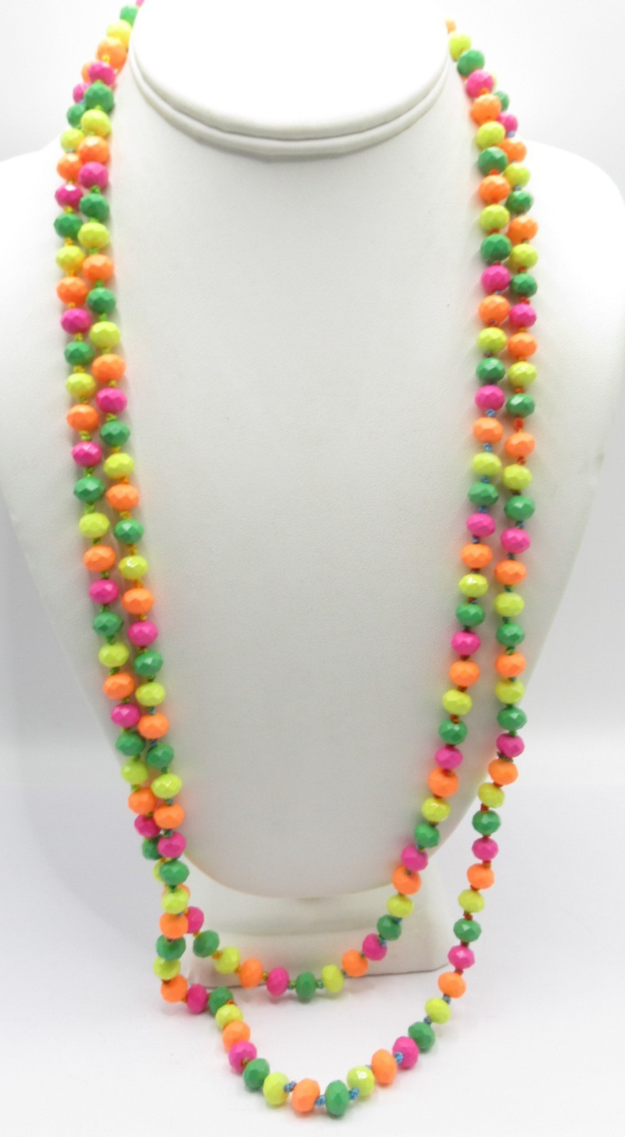 58″ Long Colorful Glass Beaded Necklace Hand-Knotted NOS Modern Adult Only