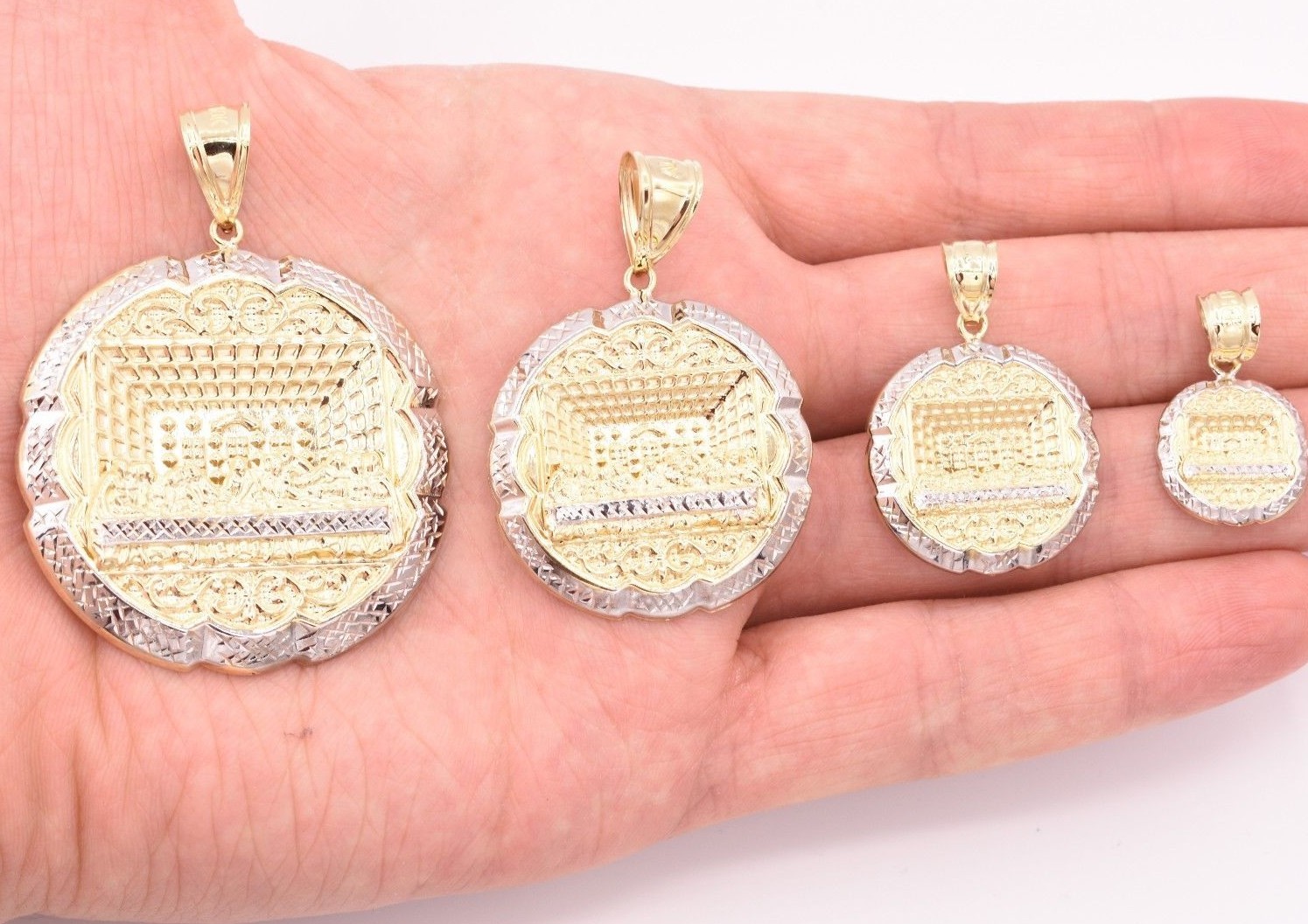 Mens Apostles Last Supper Charm Pendant Diamond Cut Real 10K Yellow White Gold