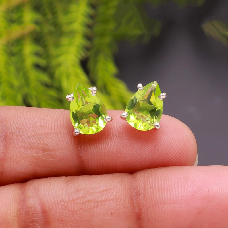 12×10 MM Pair Natural Green Peridot Earrings 925 Sterling Silver Loose Gemstone