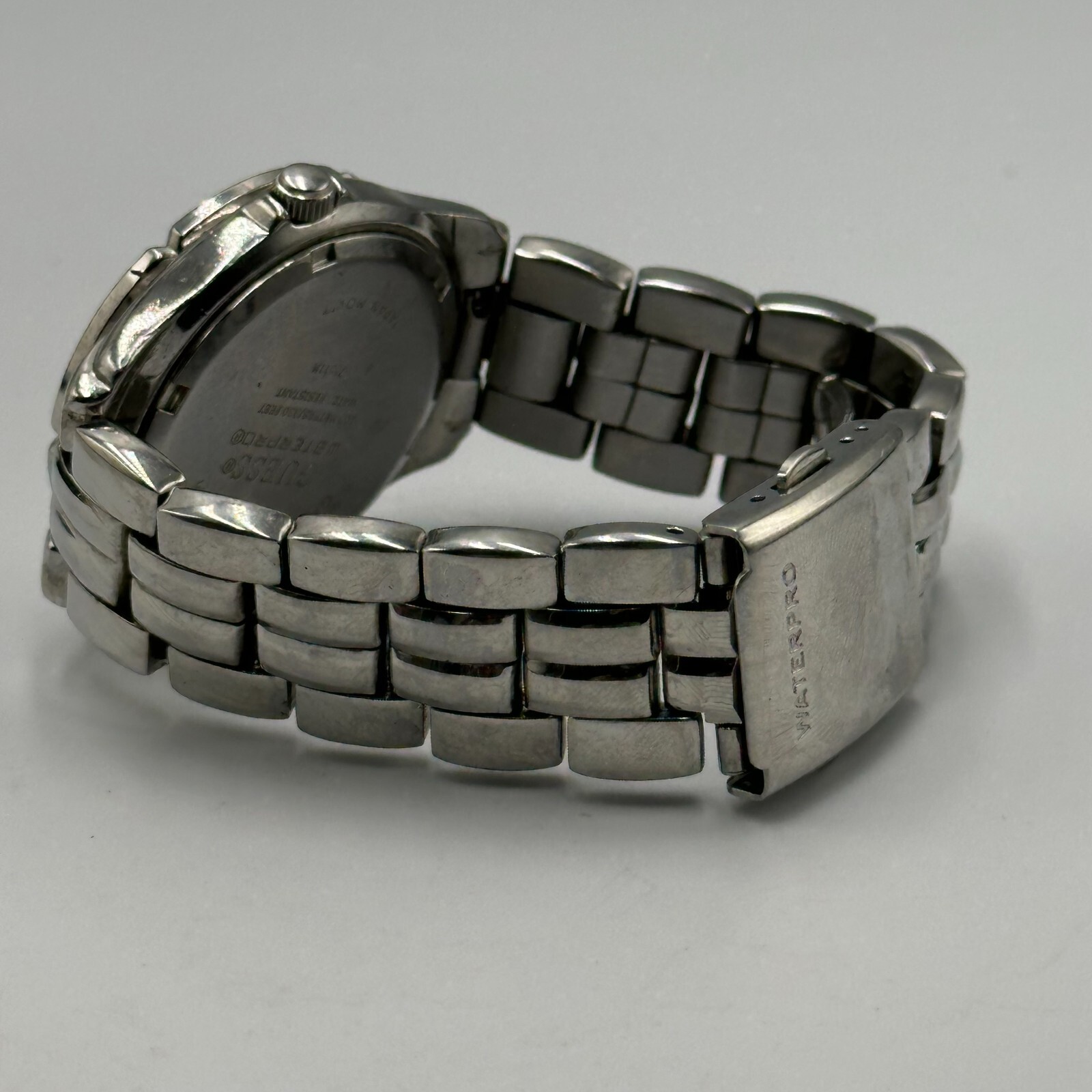 Guess Waterpro Watch Women Silver Tone Crystal Bezel Date Window 34MM Dial 6.25″