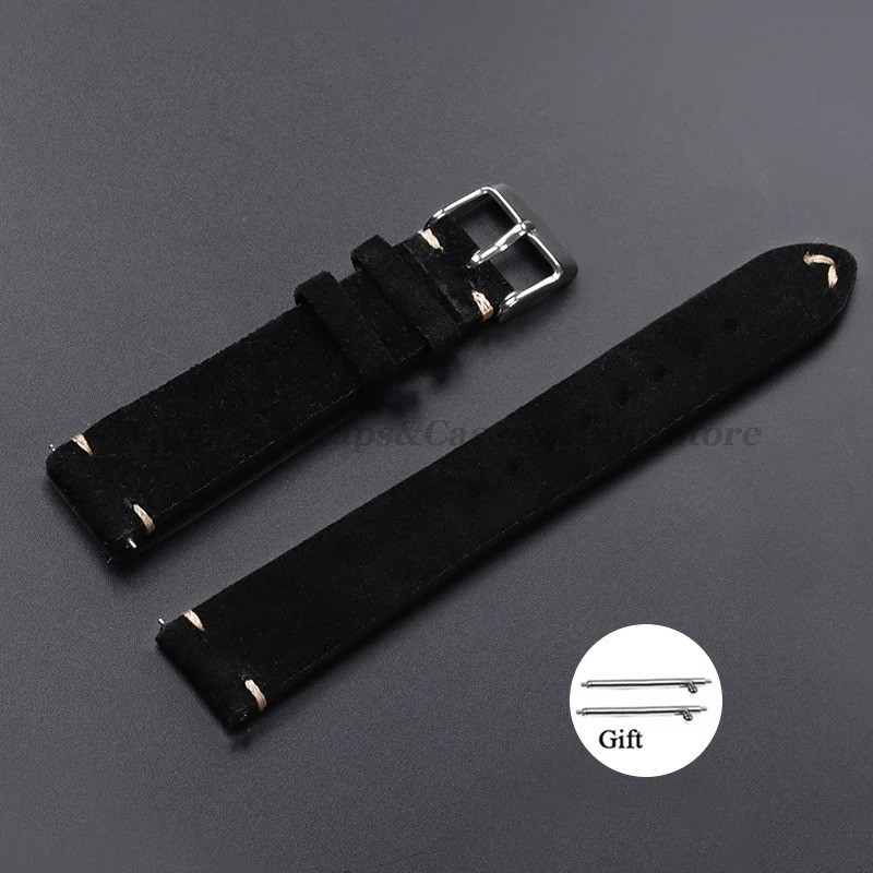 18 19 20 21 22 MM Soft Suede Leather Vintage Strap Watch Band Quick Release