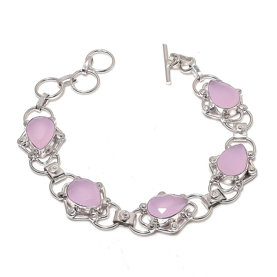 Rose Quartz Gemstone Handmade 925 Sterling Silver Jewelry Bracelet Size 7-8″