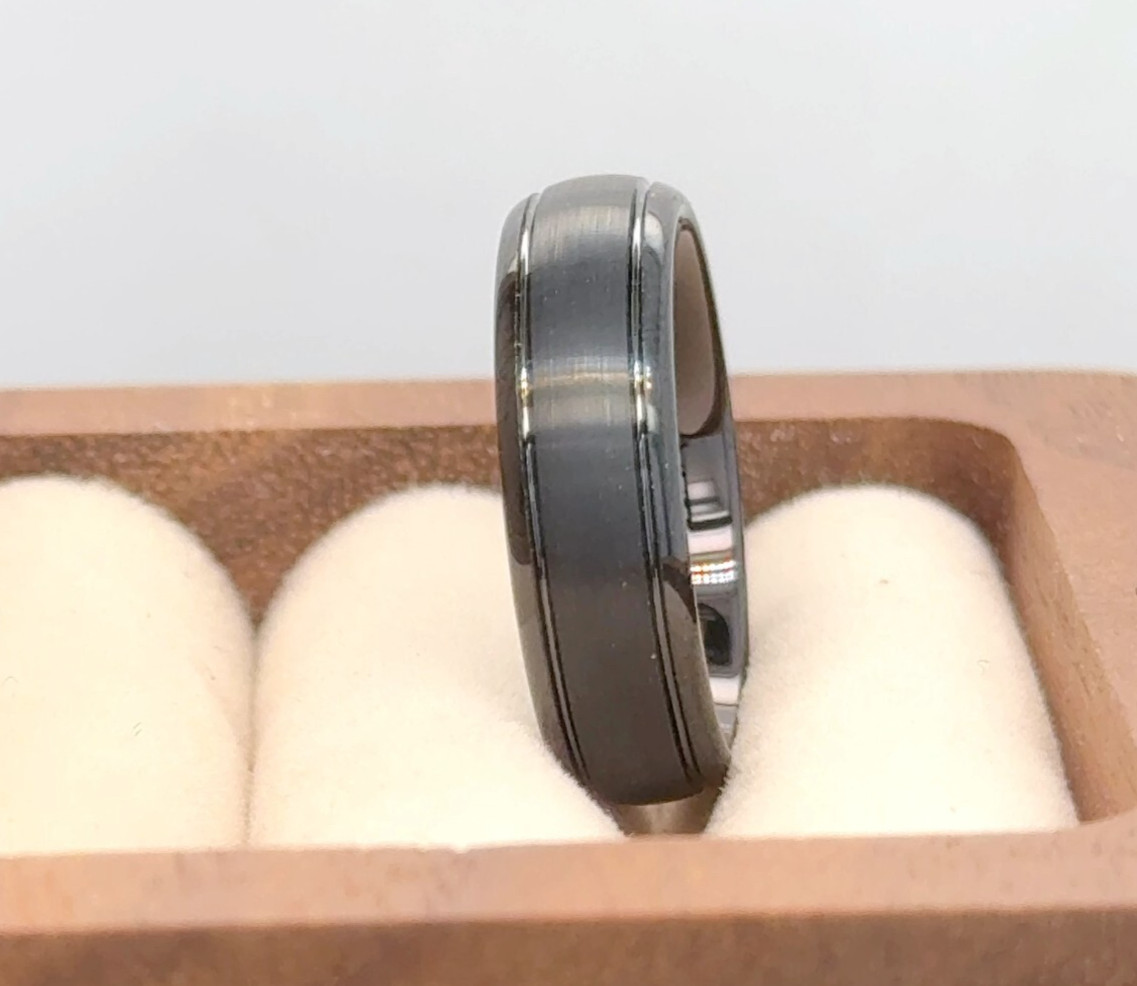 Gift For Girlfriend 6mm Black Plated Tungsten Band Stackable Promise Ring