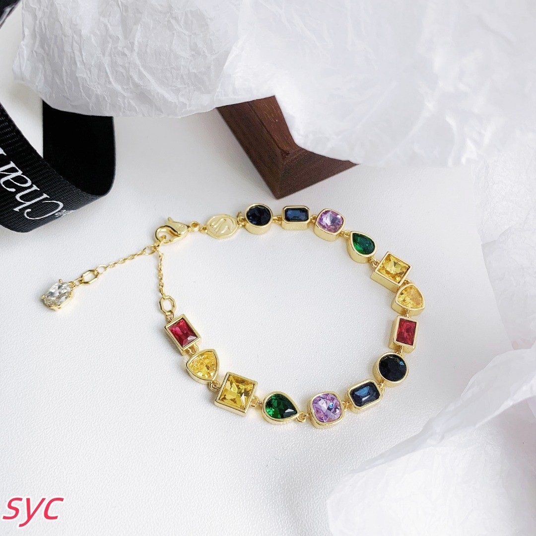 Swarovski Stilla Crystal Bracelet Colorful Stones Gold Tone Women New
