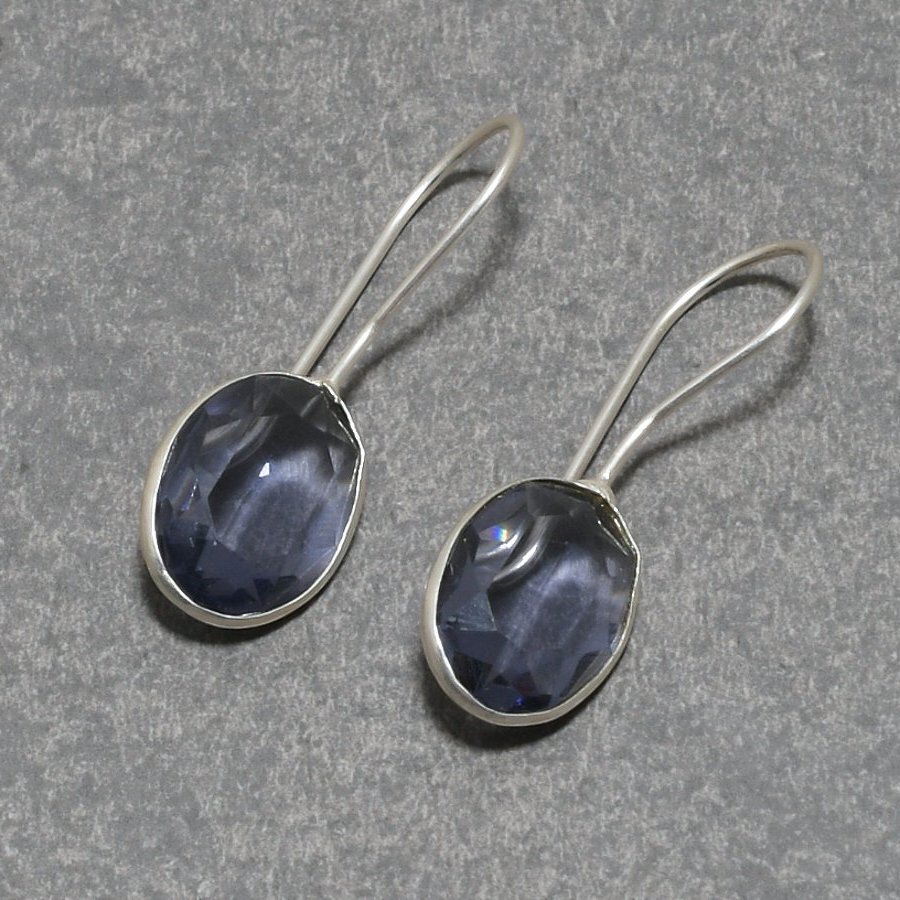 Faceted African Amethyst Gemstone 925 Sterling Silver Jewelry Earrings 1.2″ L265