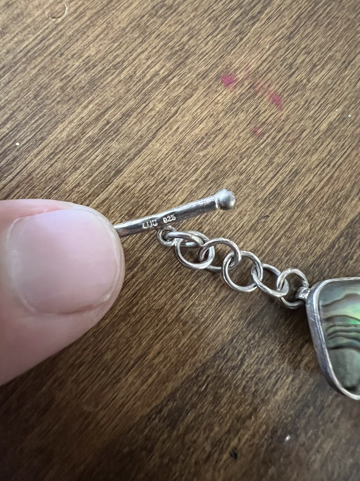 Sterling Silver Abalone Bracelet Shell Green Blue Brown Toggle Nice E5.18