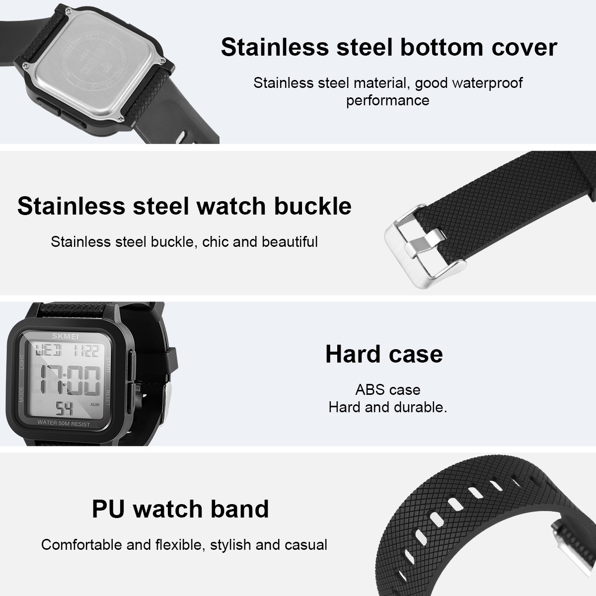 Waterproof Digital Sports Watch Military Tactical LED Backlight Wristwatch Men