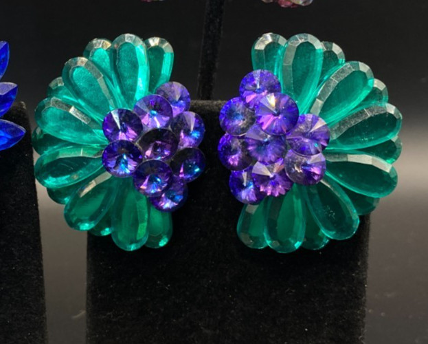 VTG Estate Sale *Nite Sparkles* rhinestone earrings, brooch lot of 5 pc