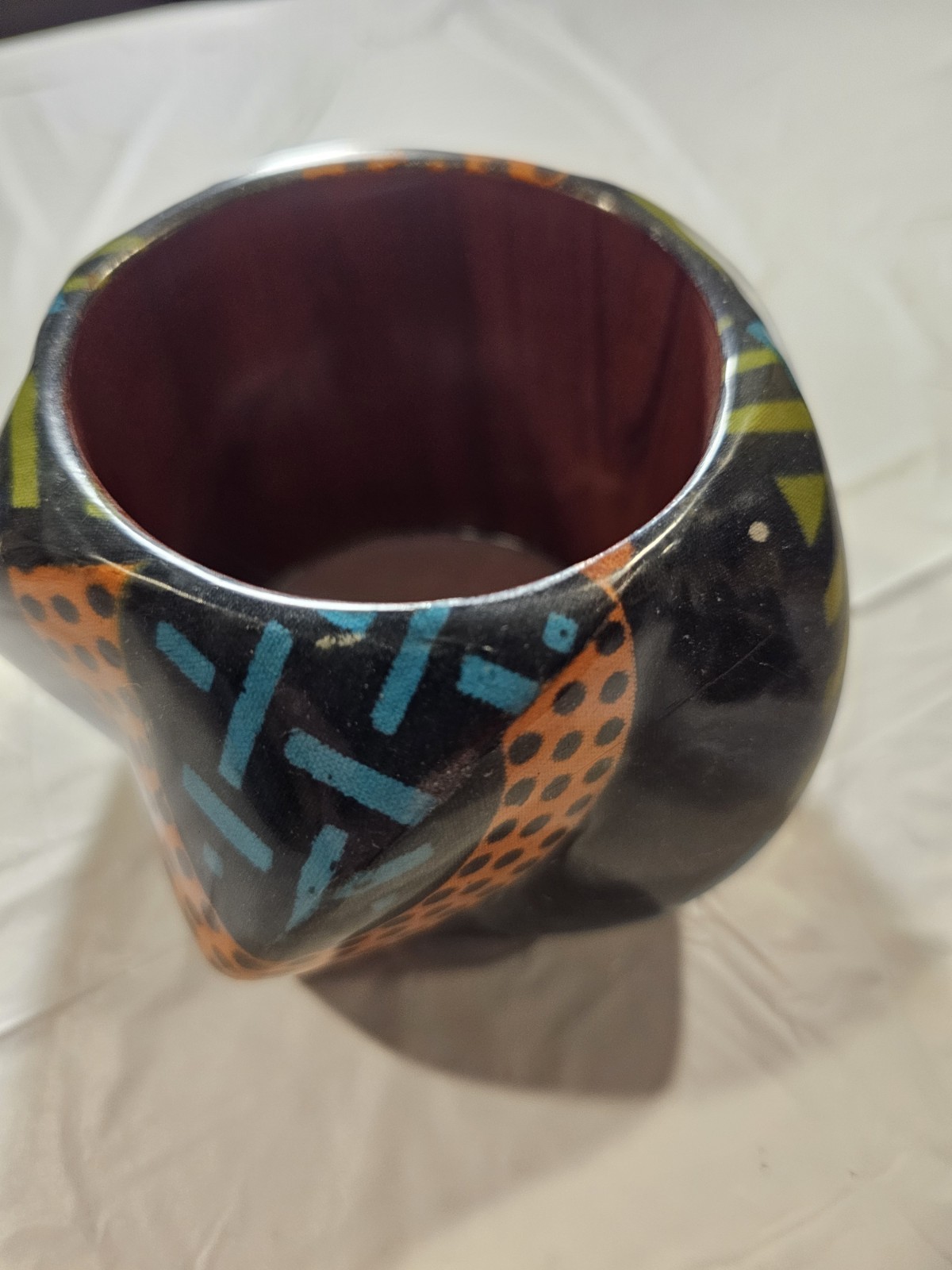 Handcrafted Asymmetrical Painted Wood Bangle Bracelet Black Blue Orange Yellow
