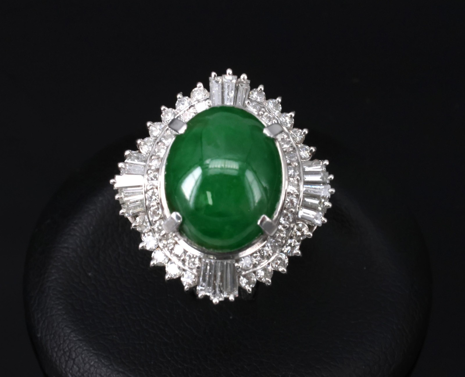 5.59ct GIA Natural Burmese Jadeite Jade 1.10ct Diamond Platinum Ring, Size 5.75