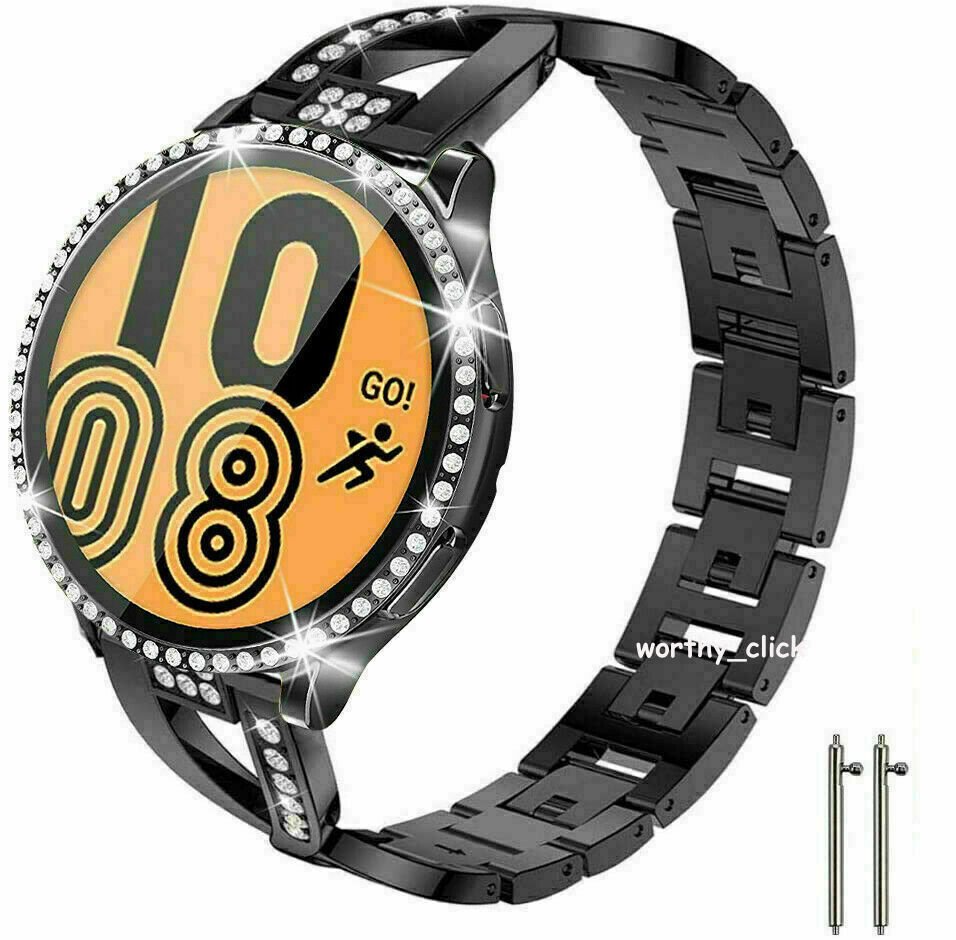 Samsung Galaxy Watch 4 5 6 7 Active 2 Bling Metal Band Wrist Strap + Case Cover