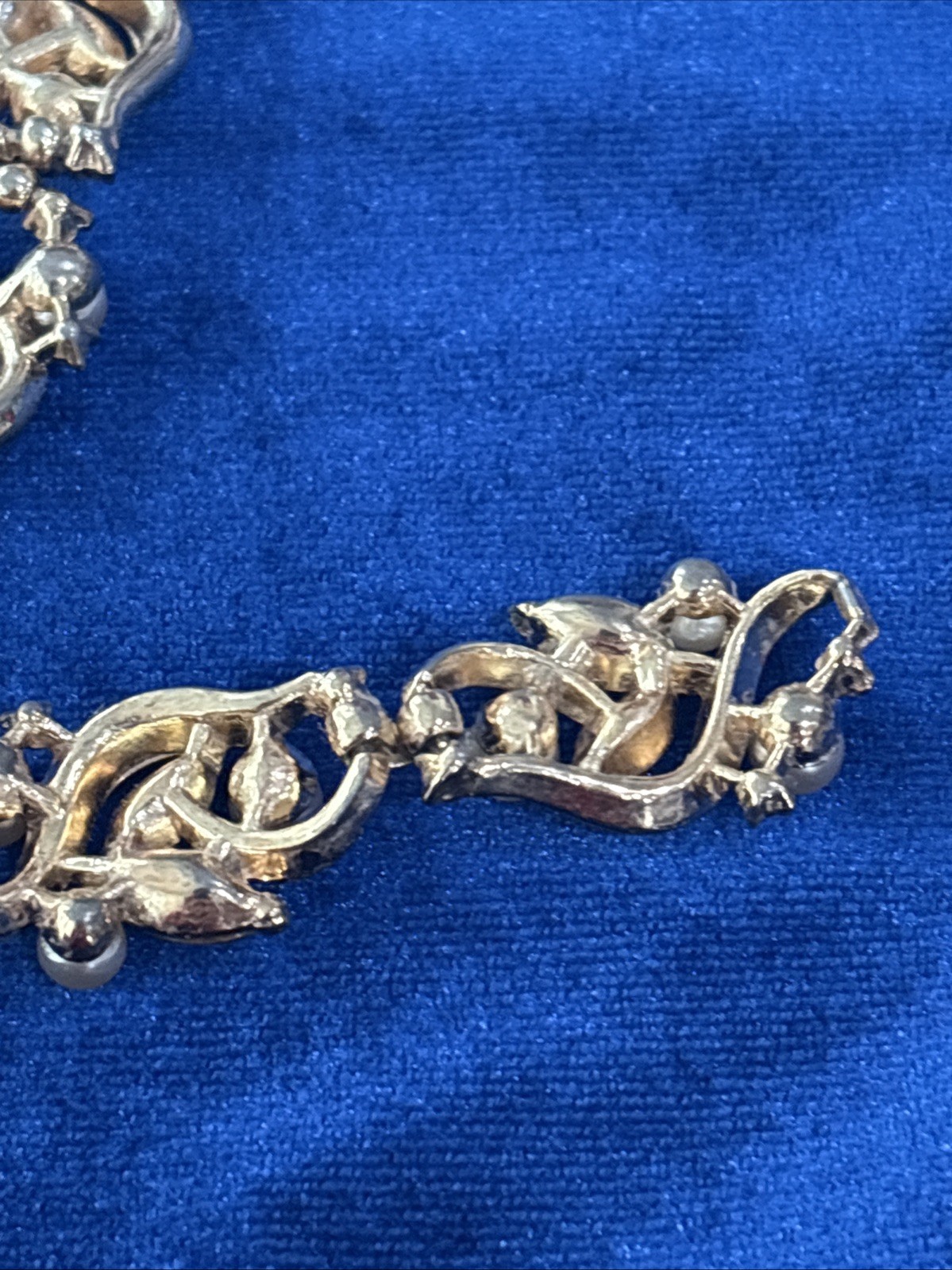Vintage Midcentury Jewelry Set Signed Trifari. Goldtone, Faux Pearl & Rhinestone