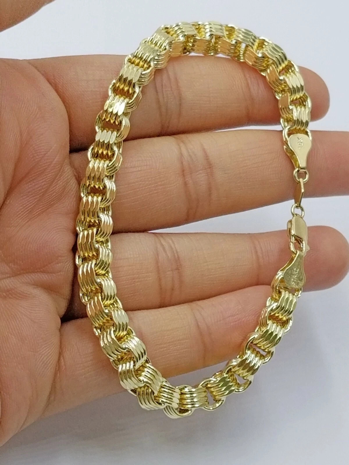 Real 10K Yellow Gold Byzantine Box Link Bracelet 9″ Long 6.5mm