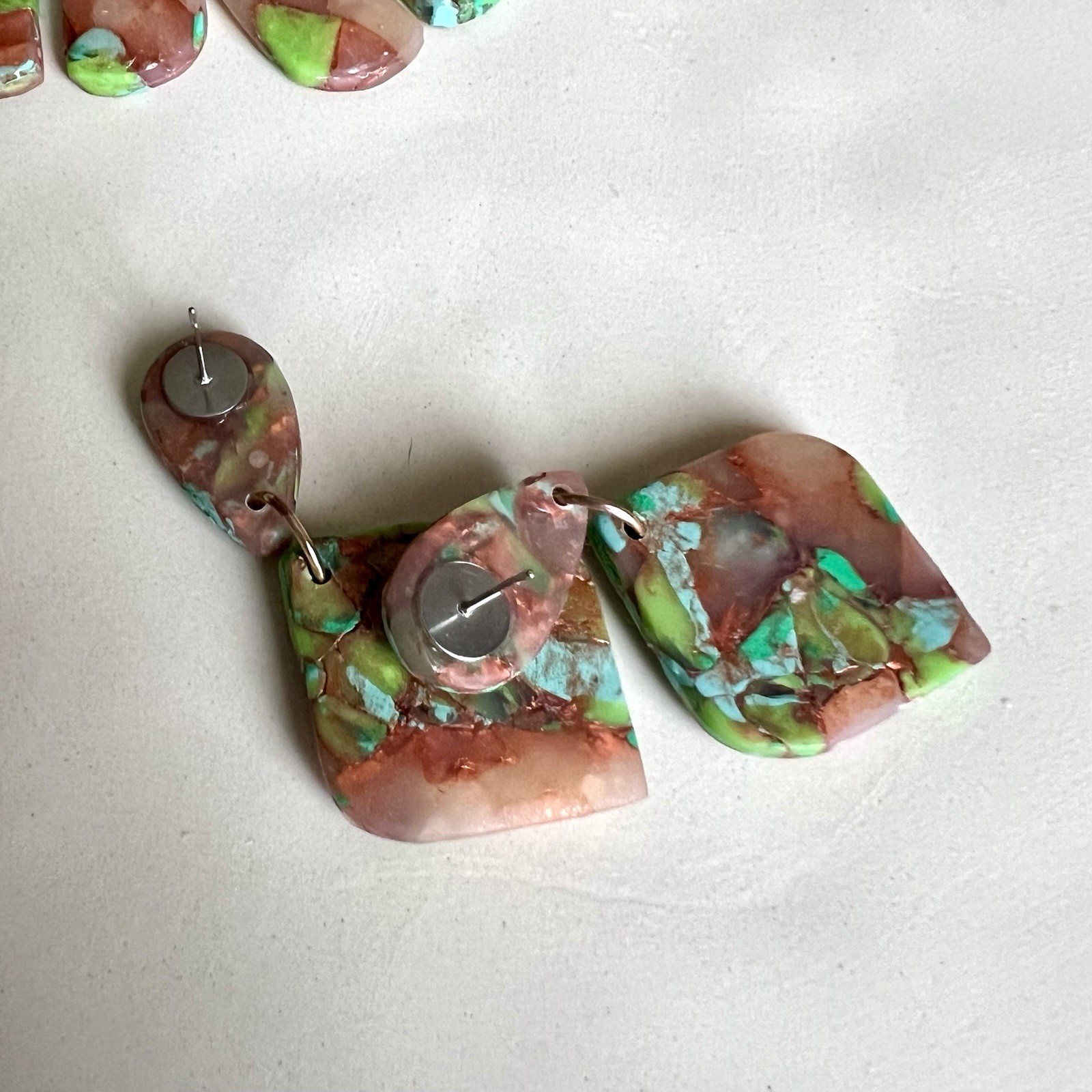 Earrings Statement Earrings Handcrafted Turquoise Gold Green Brown Dangle