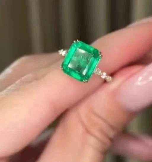 3.85 Ct Emerald Cut Natural Emerald Diamond Engagement Ring 14K Yellow gold