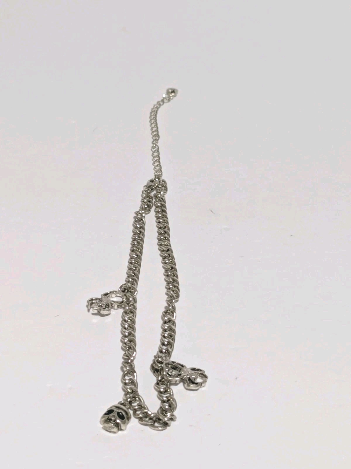 Hot Topic Silver Tone Chain Choker Necklace With Spider & Skull Charms 11″ Goth