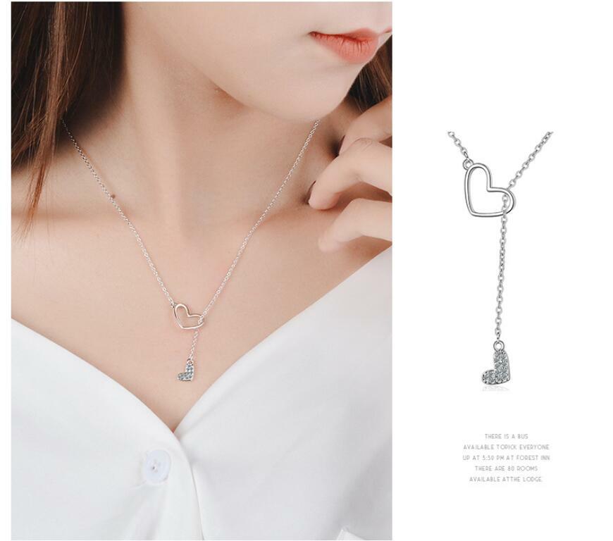 ZARD Heart Charm CZ Pave Sterling Silver Pendant Lariat Y Necklace